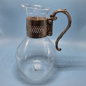 Vintage Corning Glass Coffee Pot Carafe Pitcher w/ Silver Plate Handle